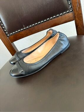 Coach Black Leather Ballet Flats with Patent Toe Cap